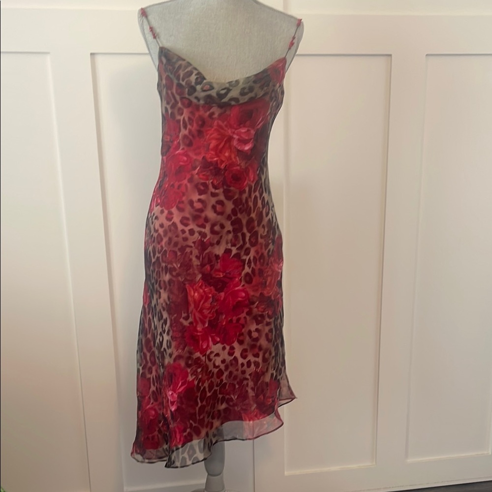 Leopard Print Dress with Red Floral Accents